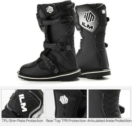 Miniatura 2 de ILM Botas de motocicleta impermeables ATV Motorcross Dirt Blike para hombres, modelo MX3 Negro-niños