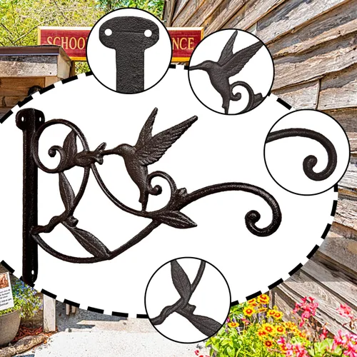 Miniatura 2 de 2 perchas para plantas al aire libre resistentes para pared de 10 pulgadas, soporte decorativo para plantas, ganchos de farol, hierro rústico