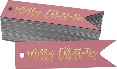 Miniatura 34 de Etiquetas de papel colgantes con texto en inglés "Merry Christmas", 50 unidades Blanco