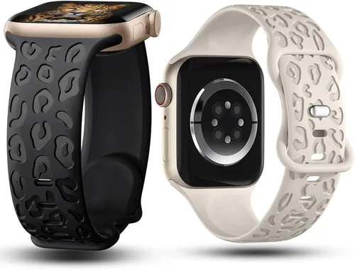 Miniatura 7 de Paquete de 2 correas con grabado de leopardo compatibles con Apple Watch de 1.614 in 1.575 in 1.496 in 1.929 in 1.811 in 1.772 in 1.732 in 1.654 in