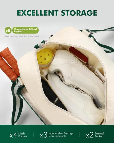 Miniatura 4 de Bolsa para Pickleball para Hombres y Mujeres con Bolsillo para Cubierta de Remo, Bolsa Externa para Bolas y Correa de Hombro Ajustable con Gancho