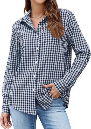 Miniatura 15 de LOMON Camisa de Botones para Mujer Tops de Primavera Verano Manga Larga Negocios Elegante Casual Blusas con Cuello Conjuntos de Trabajo Ropa