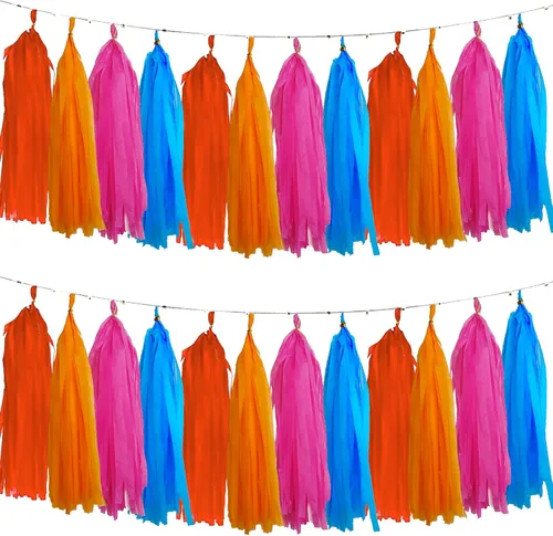 Miniatura 20 de We Moment Borlas de Papel de Seda Azul Marino Azul Claro Guirnalda de Borlas para Fiestas para Decoraciones de Fiestas, Kits de Bricolaje, 15 Piezas