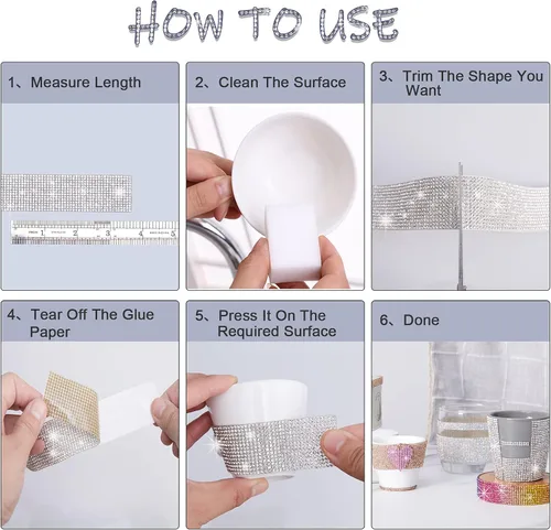 Miniatura 3 de 4 rollos de cinta de cristal de diamantes de imitación autoadhesiva, calcomanía de decoración brillante con diamantes de imitación de 0.079 pulgadas