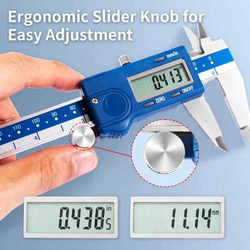 Miniatura 4 de Dasqua - Calibrador digital para zurdos de 0-12"/0-300mm, de acero inoxidable con pantalla LCD grande, lectura dual en/mm, precisión
