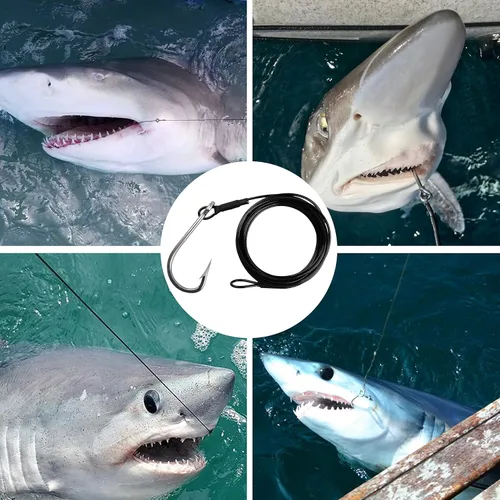 Miniatura 6 de Plataforma de tiburón de pesca, 2 unidades de aparejos de líder de pesca de surf con ganchos de atún y tiburón, cable de acero inoxidable, gancho