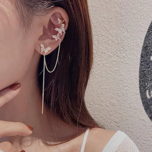 Miniatura 5 de Aretes de mariposa con borlas asimétricas temperamento femenino personalidad clip de orejera aretes de hada joyería de disfraz para adolescentes