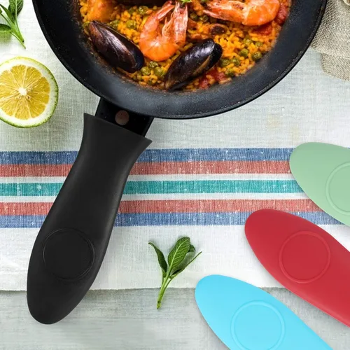 Miniatura 7 de Soporte de silicona para mango caliente, agarradera para sartenes de hierro fundido y sartenes, funda resistente al calor, mango de agarre de mango