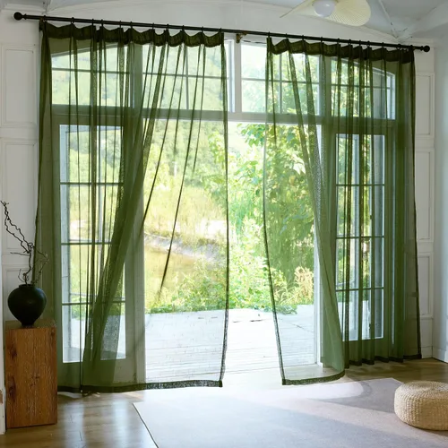 Miniatura 35 de Cortinas plisadas negras traslúcidas de 84 pulgadas de largo, 2 paneles para dormitorio, lino texturizado, ganchos transparentes para pista