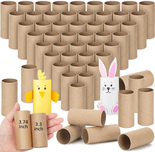 Miniatura 11 de Henoyso Paquete de 100 tubos de cartón para manualidades, rollos gruesos de papel higiénico vacíos para niños, proyectos de aula, manualidades
