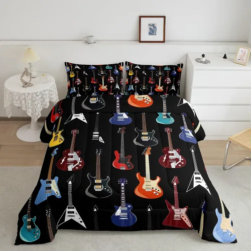Miniatura 16 de Castle Fairy Juego de edredón de botas de vaquero, tamaño individual, juego de ropa de cama bohemio con guitarra musical para niños y niños