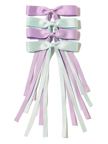 Miniatura 10 de LFOUVRE 4 pinzas para el cabello para mujer, lazo con borla y cola larga, clip para niña, accesorios sólidos, pasadores y lazo de garra
