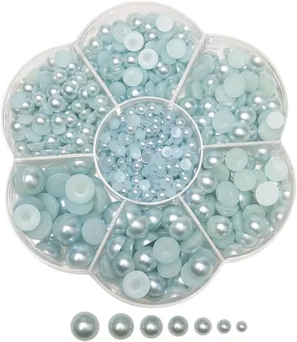 Chenkou Craft 1900 piezas surtidas de 7 tamaños (3/4/5/6/7/8/0.394 in), cuentas azules de imitación de media perla con parte trasera plana, cuentas