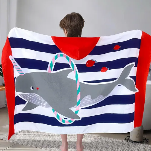 Miniatura 5 de VOOVA & MOVAS Toalla de playa con capucha para niños, (3-8 años, 30''X50''), toalla envolvente de algodón 100% absorbente para niños, perfecta