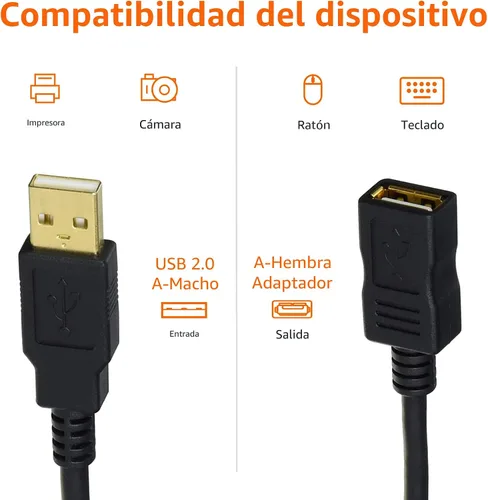 Miniatura 4 de Amazon Basics Cable de extensión USB-A 2.0, macho a hembra, velocidad de transferencia de 480 Mbps, 6.5 pies, color negro