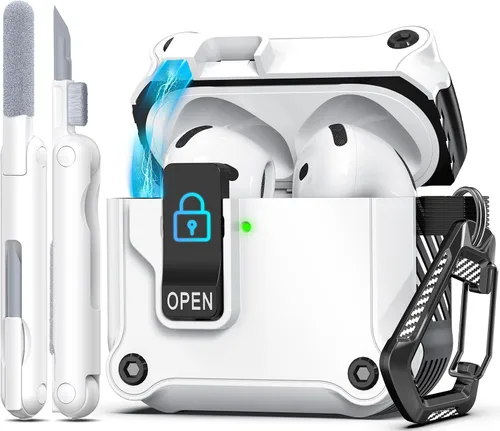 Miniatura 96 de R-fun - Funda para audífonos compatible con AirPods de 4.ª generación 2024, cubierta protectora de expulsión automática a prueba de caídas, puerto