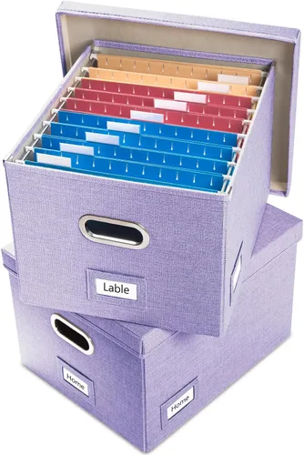 Miniatura 11 de PRANDOM Caja Organizadora de Archivos - Juego de 2 Cajas Plegables Decorativas de Lino para Almacenamiento de Archivos Colgantes con Tapas para Gris