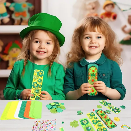 Miniatura 6 de JULBEAR 36 juegos de manualidades del día de San Patricio, marcapáginas de trébol, kits de manualidades de espuma en blanco, decoraciones de Verde