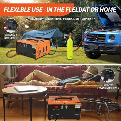 Miniatura 4 de TOAUTO A2X - Compresor de aire PCP mejorado, arranque con un botón, parada automática, portátil de 4500 Psi/30 Mpa, sin aceite/agua, compresor HPA