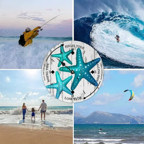 Miniatura 8 de Reloj de marea de estrella de mar oceánico, silencioso sin tictac, funciona con pilas, reloj de marea de madera, arte de pared, reloj de movimiento