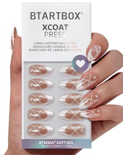 Miniatura 25 de BTArtbox Uñas Postizas Blancas Cortas a Presión - Uñas Postizas de Gel Suave en Forma de Almendra, Uñas Blancas con Pegamento para Uñas, Uñas