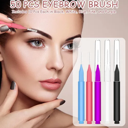 Miniatura 2 de 50 cepillos de cejas para cejas, cepillo multifuncional para peine de pestañas con tapa, herramienta portátil para cejas, brochas de cejas