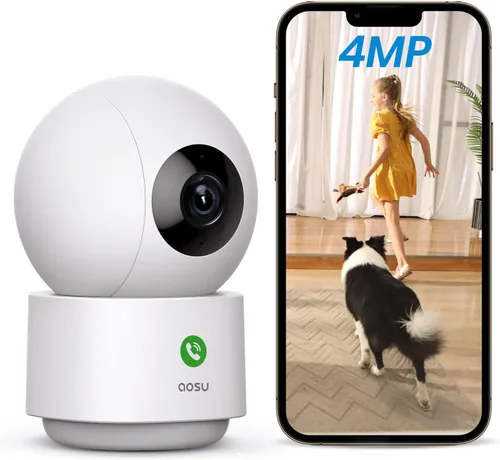 aosu Cámara de seguridad de 4MP para interiores, monitor de bebé de 2.5K, cámara para mascotas 360° para seguridad del hogar, cámara WiFi con Wi-Fi