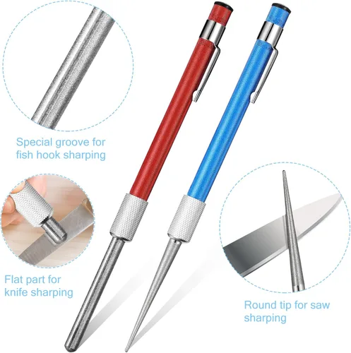 Miniatura 4 de 2 piezas de afilador de cuchillos retráctiles de diamante, varilla de afilar de acero para cocina, herramientas de palo dentado al aire libre
