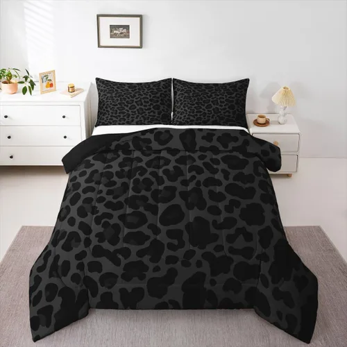 Miniatura 58 de Erosebridal Juego de edredón con estampado de leopardo, tamaño individual para niños, edredón de guepardo occidental, negro y gris, juego de ropa