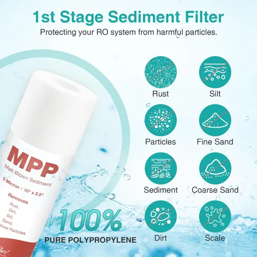 Miniatura 3 de SimPure Juego de repuesto de filtro de agua de ósmosis inversa de 1 a 3 etapas, compatible con APEC Essence & Ultimate Series, prefiltro