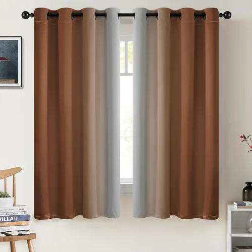 Miniatura 34 de COSVIYA Cortinas 100% Opacas Azul Degradado con Lazos Ajustables para Cocina Aislamiento Térmico Oscurecimiento de Habitación Cenefa con Bolsillo