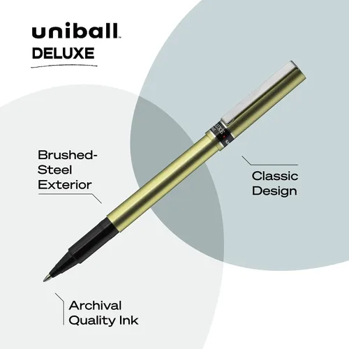 Miniatura 3 de Uniball Deluxe - Bolígrafo de punta fina, 12 bolígrafos negros, de punta fina de 0.028 in, suministros de oficina, bolígrafos de tinta, bolígrafos