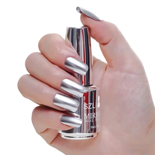 KYDA Esmalte de uñas de espejo plateado de 0.6 fl oz, esmalte de espejo brillante brillante para arte de uñas, arte de uñas de efecto metálico de
