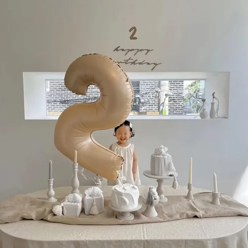 Miniatura 5 de Globos con el número 2, 2 globos, 2 globos de número 40 pulgadas, globos grandes de aluminio beige grandes para fiestas de cumpleaños, bodas, Beige 2