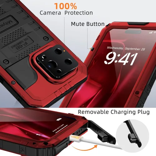 Miniatura 8 de Mitywah Funda impermeable para iPhone 7/iPhone 8 / iPhone SE 2020, funda de metal resistente de grado militar, protección de cuerpo completo, Negro