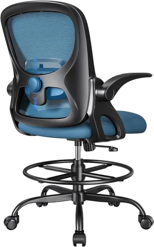 LukkDys Silla de oficina alta con anillo reposapiés y reposabrazos abatibles, silla de dibujo ajustable con soporte lumbar ergonómico, silla de
