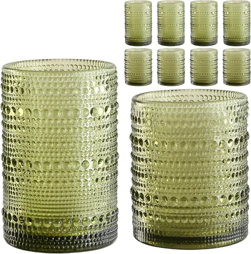 Miniatura 21 de ZMOWIPDL Juego de vasos de vidrio vintage de 6 vasos de vidrio de hobnail de 15 onzas, vaso de agua azul en relieve, para cerveza, cóctel, whisky