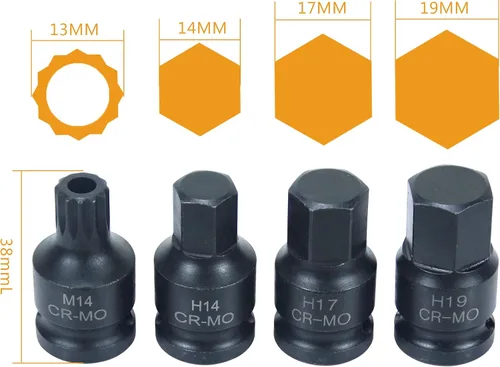 Miniatura 6 de Juego de 16 piezas de pinza de freno de impacto especial de 1/2 pulgada de llave de vaso cuadrada Kit de herramientas de freno compatible
