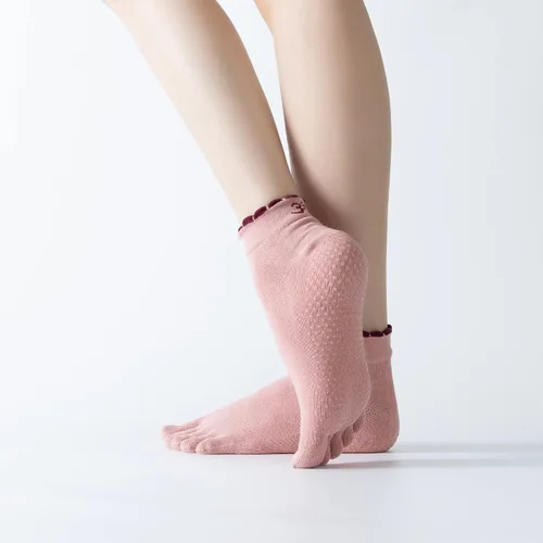 Miniatura 48 de Calcetines de yoga con dedos de pilates con empuñaduras para mujer, antideslizantes, acolchados, florales, calcetines tobilleros para baile de ballet