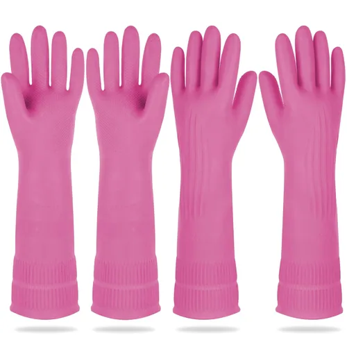 Miniatura 15 de DABOGOSA Mamison 2 pares de guantes de goma impermeables reutilizables para limpieza de lavavajillas para el hogar, guantes de cocina