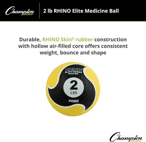 Miniatura 2 de Champion Sports Rhino Elite Medicine Ball – Textured Surface, Superior Grip, Hollow Synthetic Rubber for Consistent Bounce & Durability, Multiple