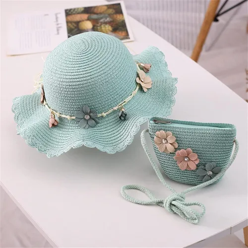 Miniatura 8 de Sombrero de paja para bebé niña + bolsa de playa para niñas, sombrero de paja para niños, sombrero, sombrero de flores para niños