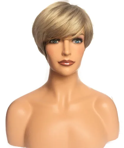 Miniatura 3 de Peluca corta rubia con flequillo, corte Pixie en capas, para mujer, fibra sintética, sin pegamento, esponjosa, aspecto natural
