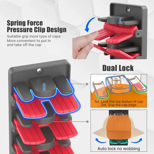 Miniatura 2 de Organizador de sombreros para gorras de béisbol, paquete de 2 con clips de resorte integrados, soporte de pared para sombreros de armario