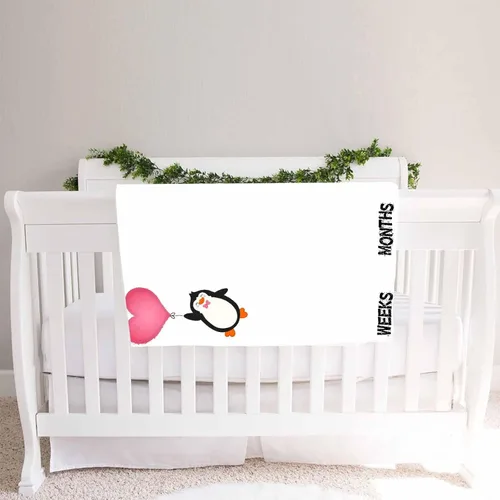 Miniatura 7 de BTYYSS31 - Manta mensual de hitos mensuales de pingüino, franela suave de 48 x 40 pulgadas, corazón de amor rojo, regalos para mamá recién nacida