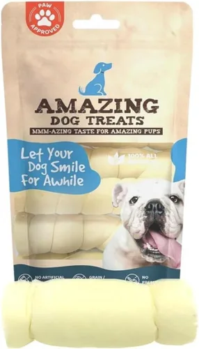 Miniatura 8 de Amazing Dog Treats - Rollos de mejillas de ternera (4 pulgadas regulares - 8 piezas) - Masticables alternativos seguros de cuero crudo para perros
