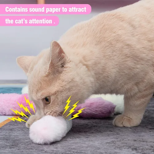 Miniatura 4 de MEWTOGO 6 juguetes para patear gatos con papel de sonido, juguetes masticables de felpa suave para chillar, juguete duradero para gatos