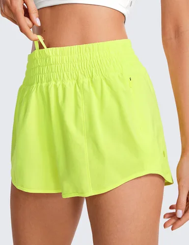 Miniatura 40 de CRZ YOGA Pantalones cortos de correr de cintura alta para mujer de 2.5 pulgadas, forro de malla de secado rápido para entrenamiento deportivo