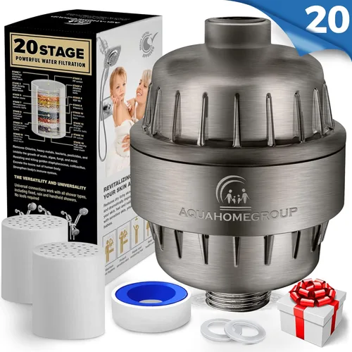 Miniatura 2 de AquaHomeGroup Filtro de cabezal de ducha de 20 etapas con vitamina C E A para agua dura, filtro de alto rendimiento para eliminar el cloro