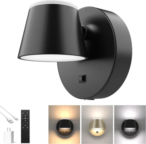 Miniatura 19 de URSOLA Aplique de pared LED con interruptor de encendido/apagado, puerto de carga USB, 110 voltios, lámpara de pared cableada con cable de 350